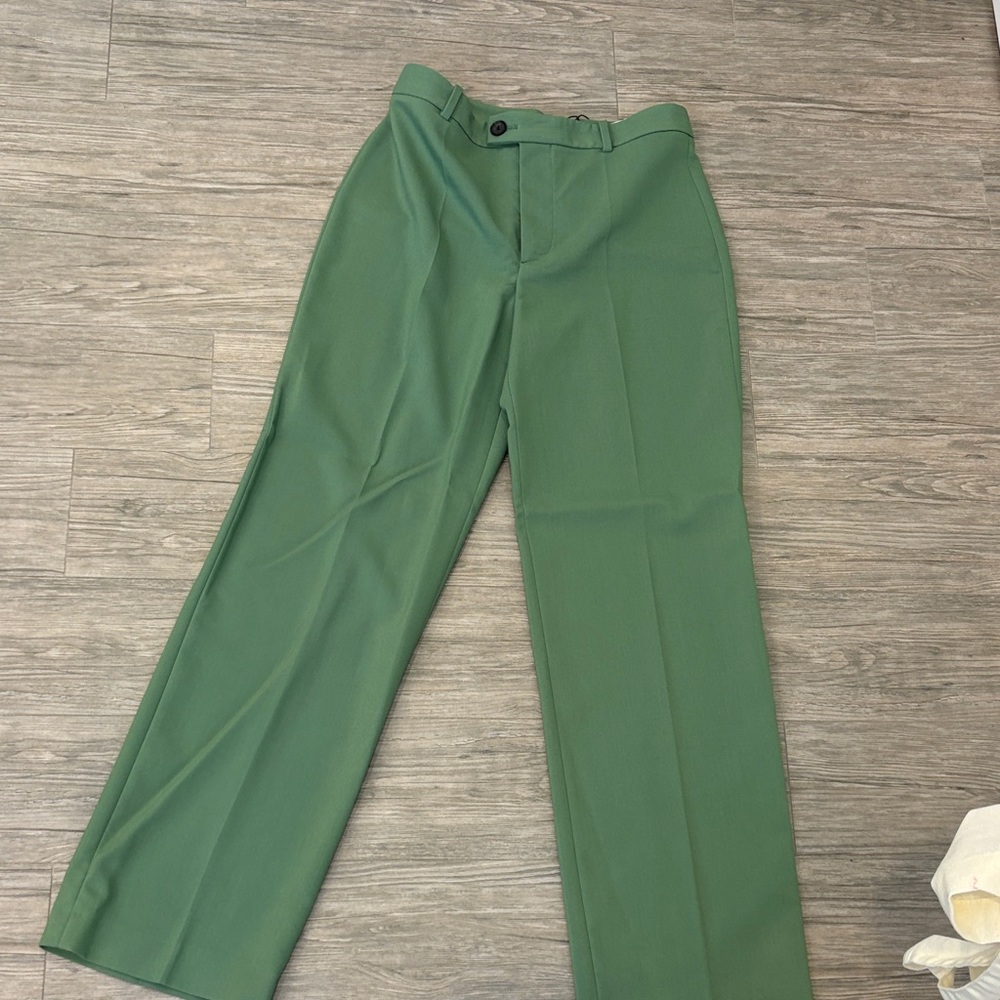 Zara Olive Green Tailored Straight Leg Trousers